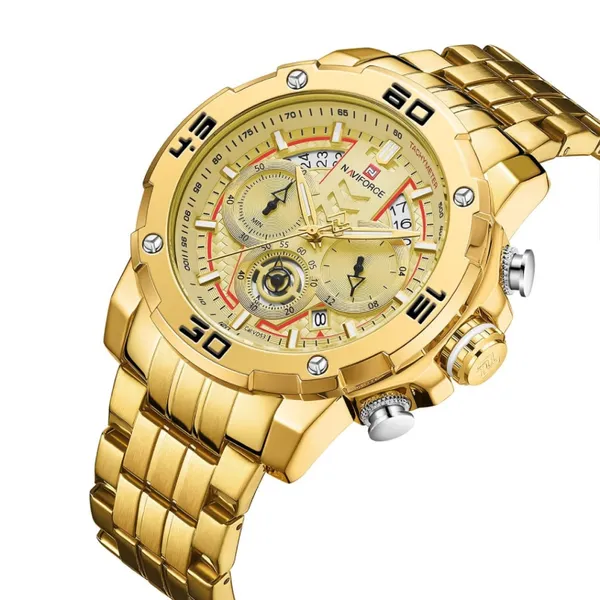 NAVIFORCE NF9175 Stainless Steel Chronograph Men's Watch – Dial Color: Gold, Strap Color: Gold  – View 2