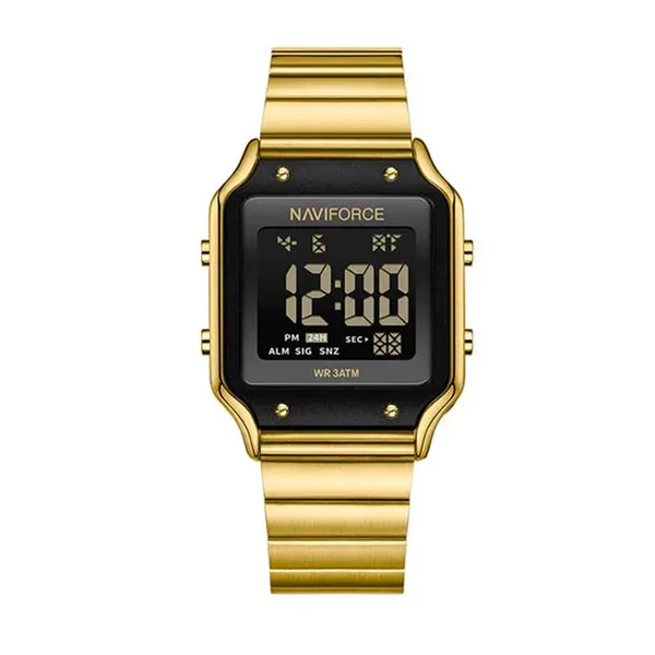 Naviforce NF5046 Stainless Steel Calorie Mileage Digital Sporty Women's Watch – Dial Color: Black, Strap Color: Gold – View 1