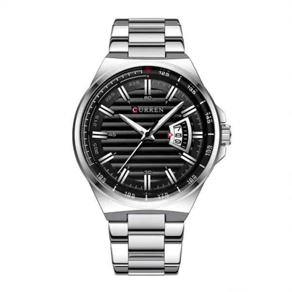 Curren 8375 Luxury Stainless Steel Analog Men's Watch – Dial Color: Black, Strap Color: Silver – View 1