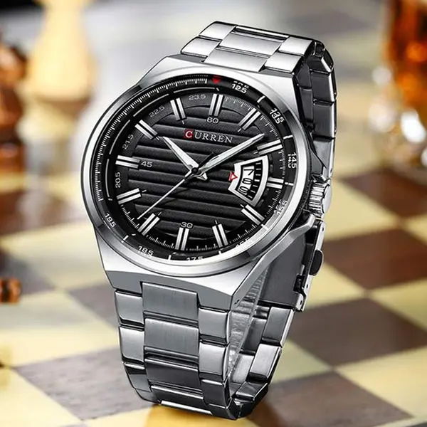 Curren 8375 Luxury Stainless Steel Analog Men's Watch – Dial Color: Black, Strap Color: Silver – View 2