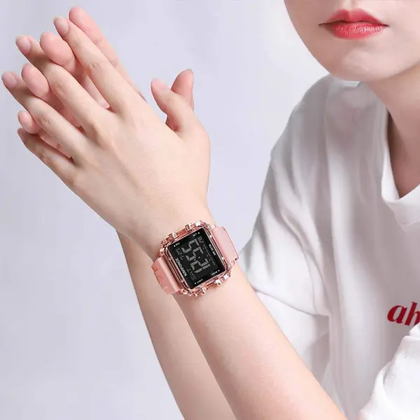Naviforce NF7101 Silicone Strap Transparent Digital Fashion Female Wristwatch – Dial Color: Black, Strap Color: Pink – View 3