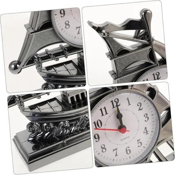 Vintage Deco Table Clock Rustic Living Room Desk Clock Ancient ship – Color: Silver – View 4