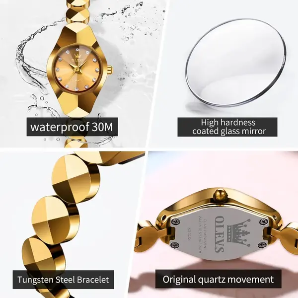 OLEVS 7007 Elegant Luxury Tungsten Steel Analog Wrist Watch For Women – Dial Color: Gold, Strap Color: Gold  – View 4