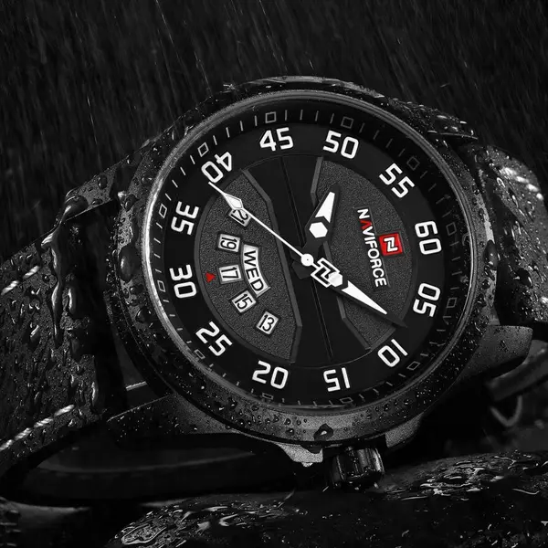 Naviforce NF9124 Luxury Leather Strap Quartz Analog Casual Style Fashion Men's Watch – Dial Color: White, Strap Color: Blue – View 3