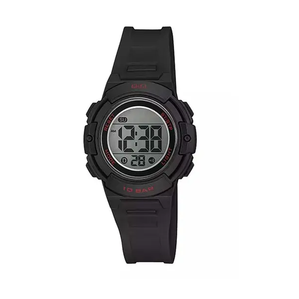 Q&Q M185J008Y Digital Round White Dial Water Resistant Black Resin Strap Kids Watch – View 1