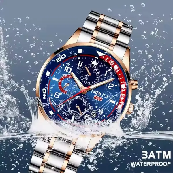  Nibosi 2386 Luxury Stainless Steel Waterproof Men's Watch – Dial Color: Navy Blue, Strap Color: Silver – View 3