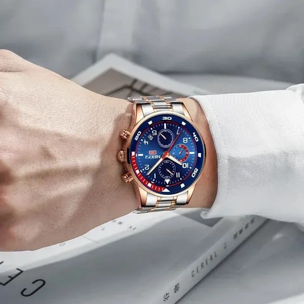  Nibosi 2386 Luxury Stainless Steel Waterproof Men's Watch – Dial Color: Navy Blue, Strap Color: Silver – View 4