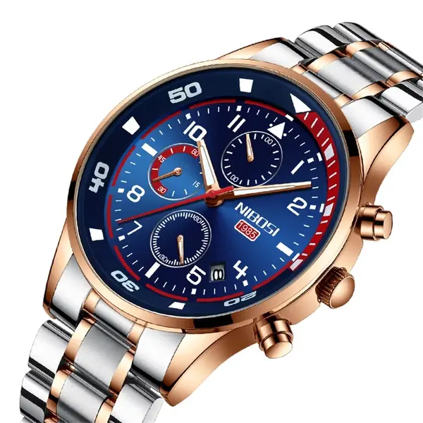  Nibosi 2386 Luxury Stainless Steel Waterproof Men's Watch – Dial Color: Navy Blue, Strap Color: Silver – View 2