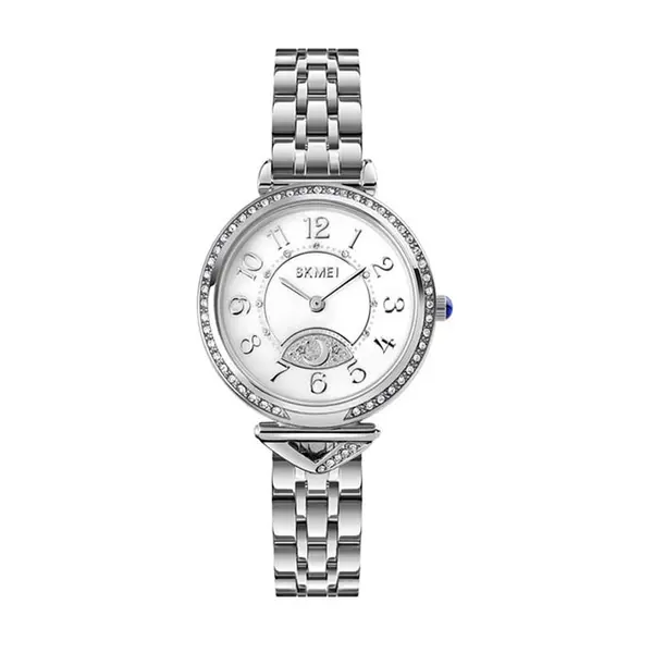 SKMEI 1658 Star Moon Dial Design Ladies Wristwatch – Dial Color: White, Strap Color: Silver – View 1
