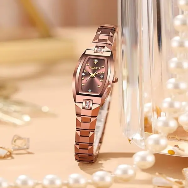 Olevs 5501 Slim Thin Japan Quartz Movement Woman’s Watch – Dial Color: Brown, Strap Color:  Brown  – View 5