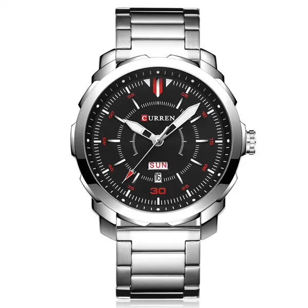 Curren 8266 Luxury Stainless Steel Quartz Fashion Men's Watch – Dial Color: Black, Strap Color: Silver – View 1