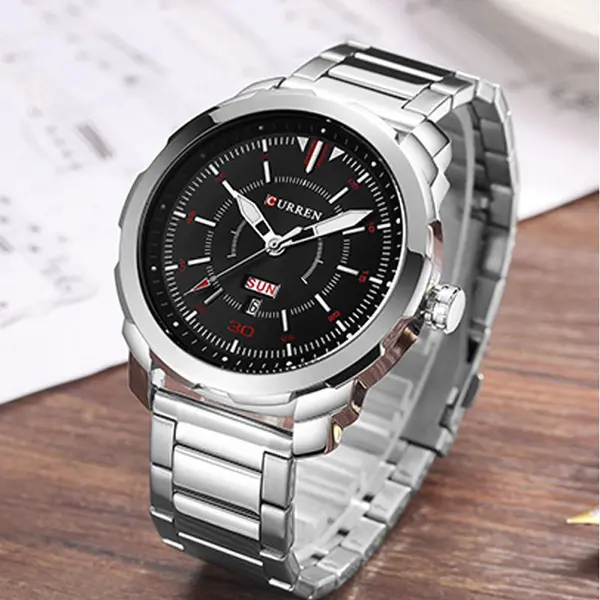 Curren 8266 Luxury Stainless Steel Quartz Fashion Men's Watch – Dial Color: Black, Strap Color: Silver – View 3