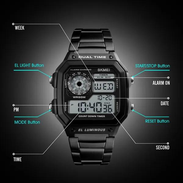 SKMEI 1335 Original Digital Men's Wrist Watch – Dial Color: Black, Strap Color: Black – View 3