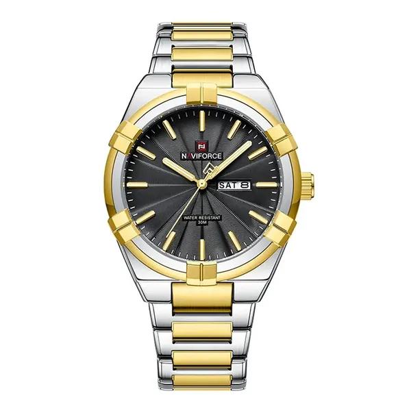 NAVIFORCE NF9218 Waterproof Stainless Steel Men's Watch – Dial Color: Black, Strap Color: Silver – View 1