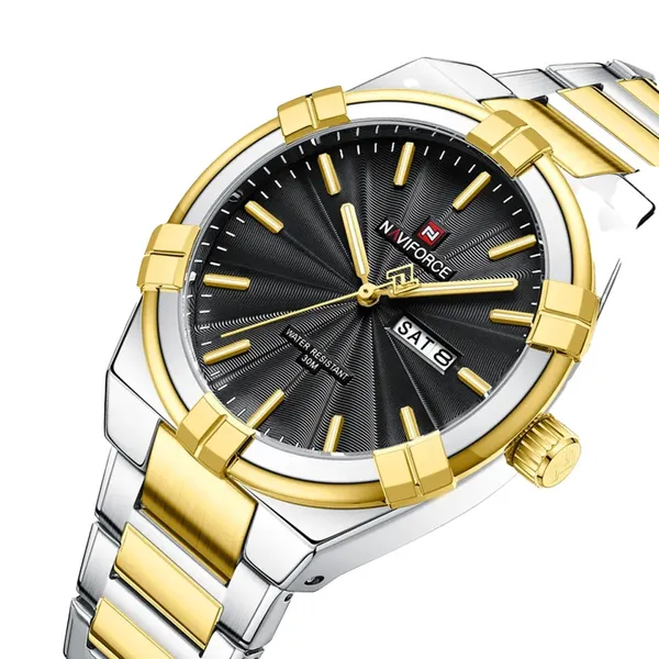 NAVIFORCE NF9218 Waterproof Stainless Steel Men's Watch – Dial Color: Black, Strap Color: Silver – View 2