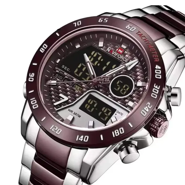 Naviforce 9171 CH Dual Display Quartz Analog Digital Men's Watch – Dial Color: Rose, Strap Color: Silver – View 2