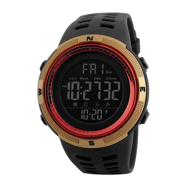 Skmei 1251 Digital Dial PU Strap Waterproof Sports Men's Watch – Dial Color: Red, Strap Color: Gold  – View 1