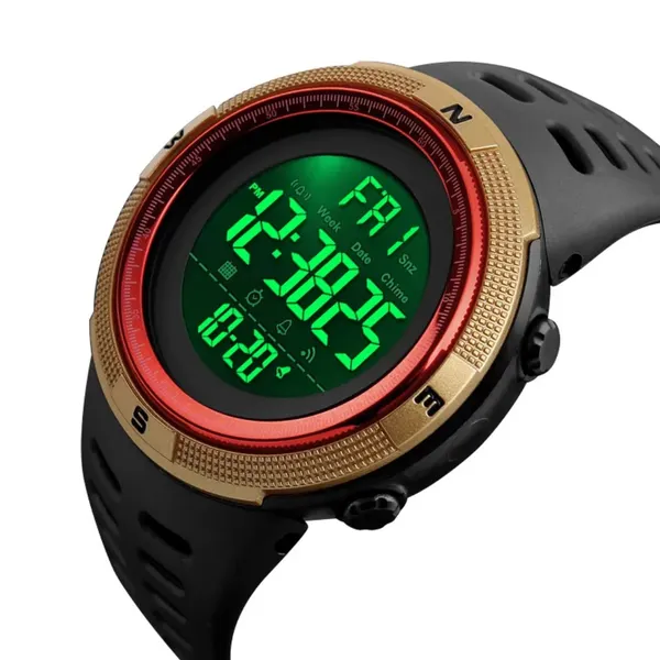Skmei 1251 Digital Dial PU Strap Waterproof Sports Men's Watch – Dial Color: Red, Strap Color: Gold  – View 2