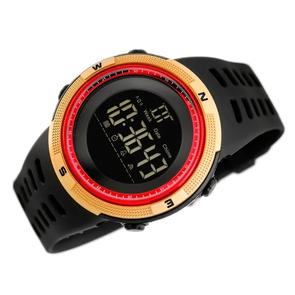 Skmei 1251 Digital Dial PU Strap Waterproof Sports Men's Watch – Dial Color: Red, Strap Color: Gold  – View 3
