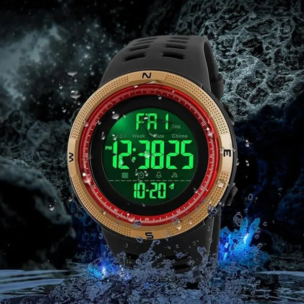 Skmei 1251 Digital Dial PU Strap Waterproof Sports Men's Watch – Dial Color: Red, Strap Color: Gold  – View 5