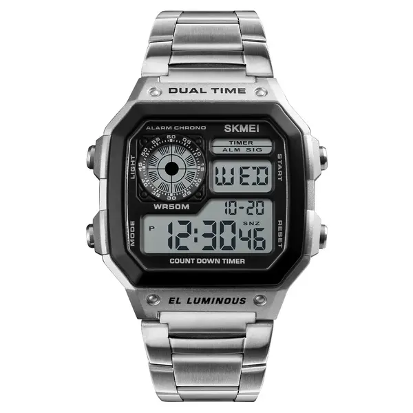 SKMEI 1335 Digital Multifunctional Stainless Steel Sporty Men's Watch – Dial Color: Black, Strap Color: Silver – View 2