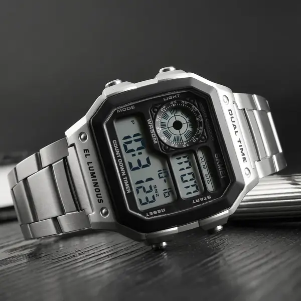 SKMEI 1335 Digital Multifunctional Stainless Steel Sporty Men's Watch – Dial Color: Black, Strap Color: Silver – View 5