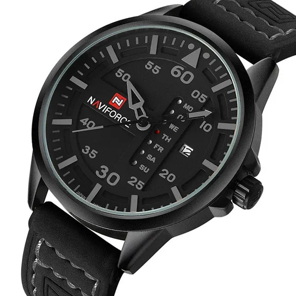 NAVIFORCE NF9074 Luxury Military Quartz Sports Men's Watch – Dial Color: Grey, Strap Color: Black – View 2