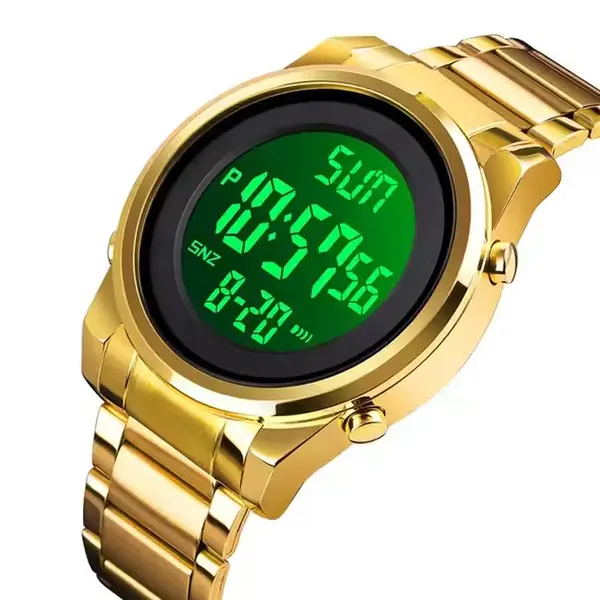 SKMEI 1611 Stainless Steel Luxury Analog Men's Watch – Dial Color: Black, Strap Color: Gold  – View 2