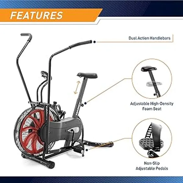 Marcy NS-1000 black and red, 48.75 x 26.75 x 45.00 inches Fan Exercise Bike with Air Resistance System – View 5