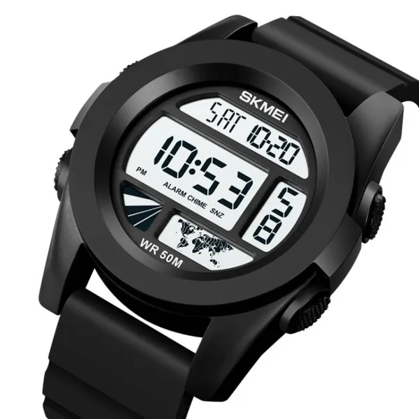 SKMEI 1906 Fashion Stopwatch Waterproof Digital Sports Men's Watch – Dial Color: White, Strap Color: Black – View 2
