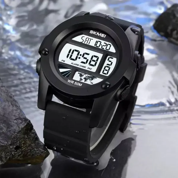 SKMEI 1906 Fashion Stopwatch Waterproof Digital Sports Men's Watch – Dial Color: White, Strap Color: Black – View 3