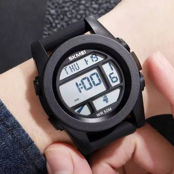 SKMEI 1906 Fashion Stopwatch Waterproof Digital Sports Men's Watch – Dial Color: White, Strap Color: Black – View 4
