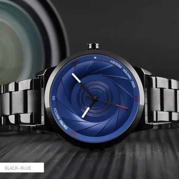 SKMEI 9210 Stainless Steel Analog Luxury Quartz Men's Watch – Dial Color: Blue, Strap Color: Black – View 2