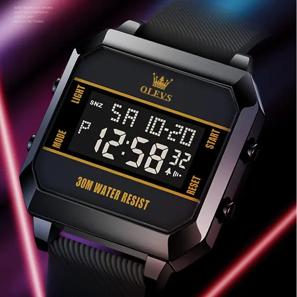 OLEVS 1103 Cool Waterproof LED Display Multifunctional Digital Men's Watch – Dial Color: Black, Strap Color: Black – View 4