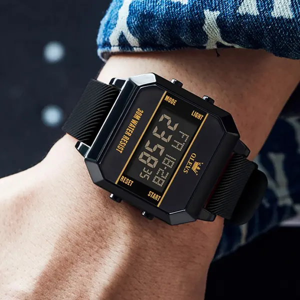 OLEVS 1103 Cool Waterproof LED Display Multifunctional Digital Men's Watch – Dial Color: Black, Strap Color: Black – View 2