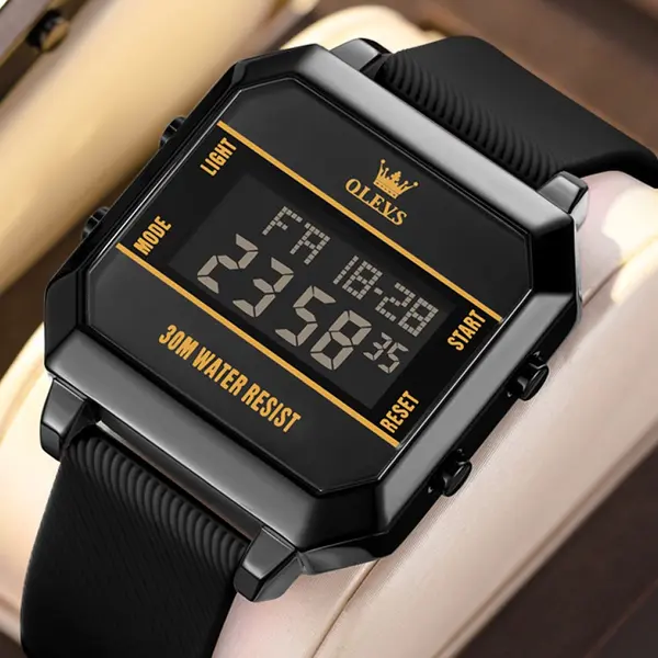 OLEVS 1103 Cool Waterproof LED Display Multifunctional Digital Men's Watch – Dial Color: Black, Strap Color: Black – View 3