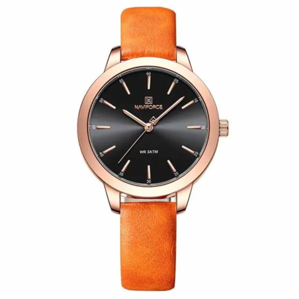NAVIFORCE 5024 Casual PU Leather Waterproof Quartz Women's Watch – Dial Color: Rose, Strap Color: Orange – View 1