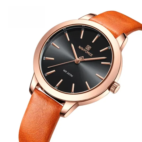NAVIFORCE 5024 Casual PU Leather Waterproof Quartz Women's Watch – Dial Color: Rose, Strap Color: Orange – View 2