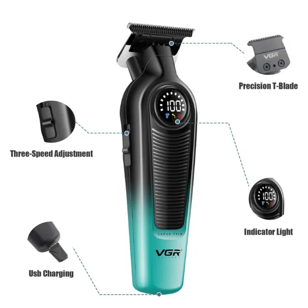 VGR V-196 Professional Hair Clipper Trimmer – Color: Green – View 3