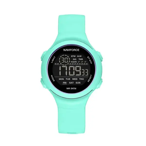Naviforce NF7119 Comfortable Silicone Strap Trendy Sport Fashion Digital Women's Watch – Dial Color: Green, Strap Color: Pest – View 1