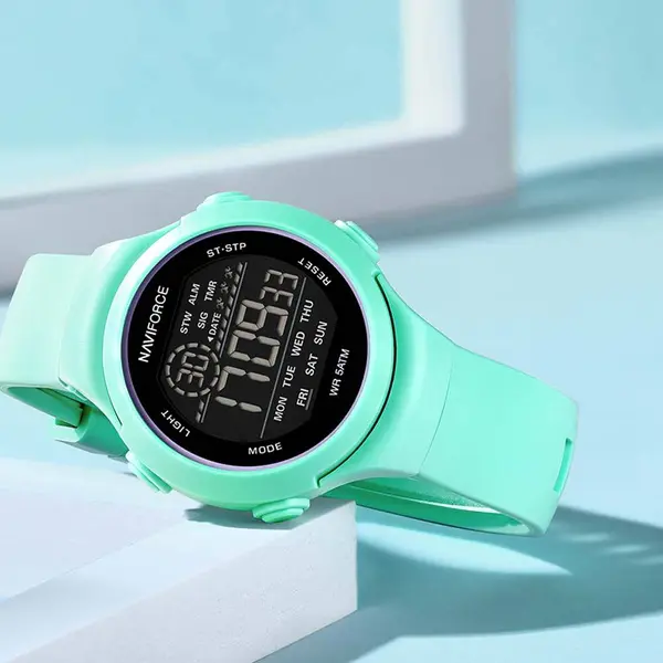 Naviforce NF7119 Comfortable Silicone Strap Trendy Sport Fashion Digital Women's Watch – Dial Color: Green, Strap Color: Pest – View 2