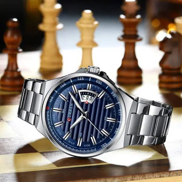 Curren 8375 Luxury Stainless Steel Analog Men's Watch – Dial Color: Blue, Strap Color: Silver – View 2