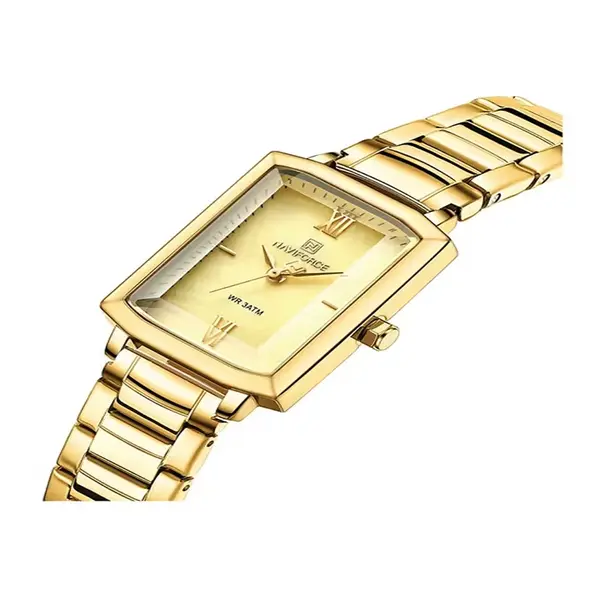 Naviforce NF5050 Women’s Japanese Quartz Movement Standard Watch – Dial Color: Gold, Strap Color:  Brown  – View 3