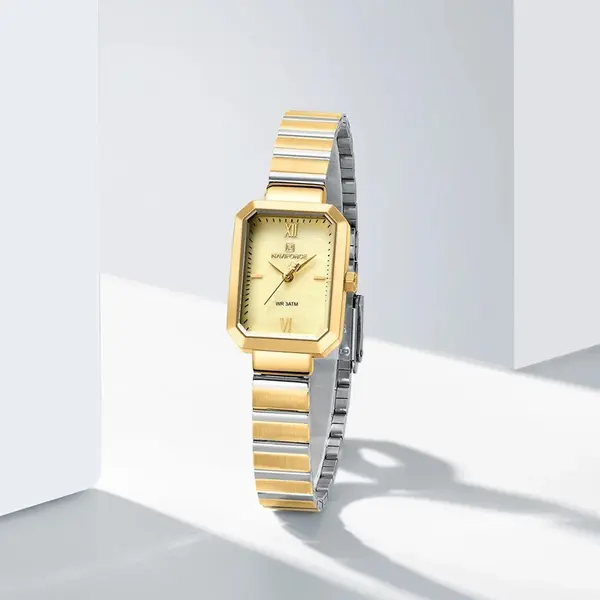Naviforce NF5050 Women’s Japanese Quartz Movement Standard Watch – Dial Color: Gold, Strap Color:  Brown  – View 2