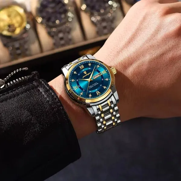 Poedagar 936 Fashion Luminous Quartz Men's Watch – Dial Color: Blue, Strap Color: Silver – View 5