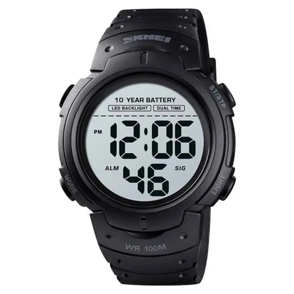 SKMEI 1560 Sport Electronics Digital Fitness Men's Watch – Dial Color: White, Strap Color: Black – View 1