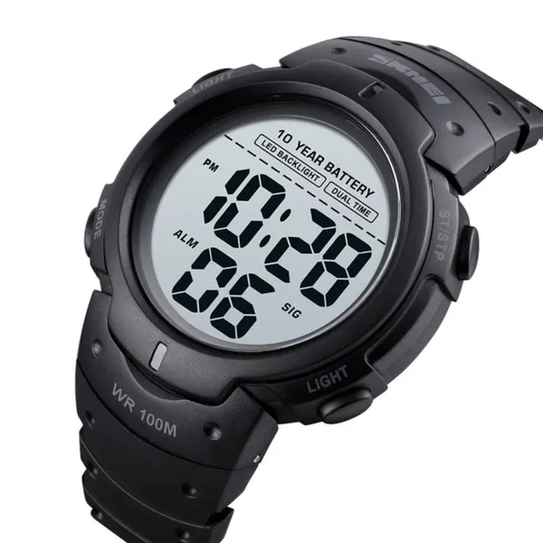 SKMEI 1560 Sport Electronics Digital Fitness Men's Watch – Dial Color: White, Strap Color: Black – View 2