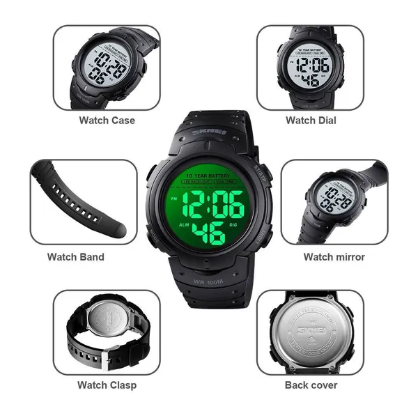 SKMEI 1560 Sport Electronics Digital Fitness Men's Watch – Dial Color: White, Strap Color: Black – View 4