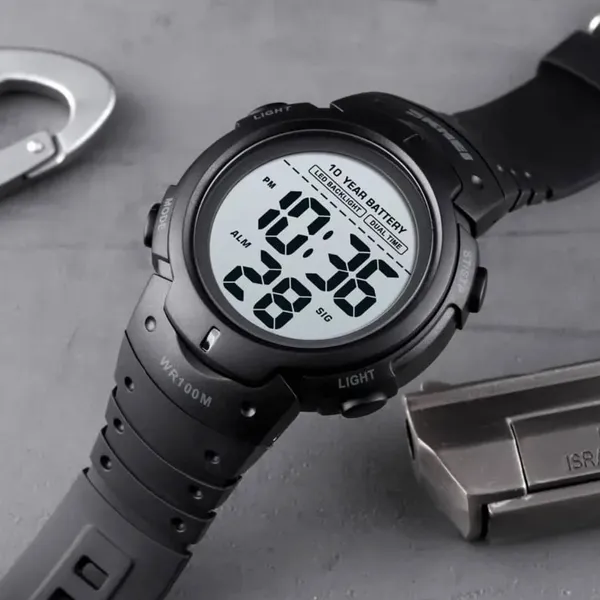 SKMEI 1560 Sport Electronics Digital Fitness Men's Watch – Dial Color: White, Strap Color: Black – View 5