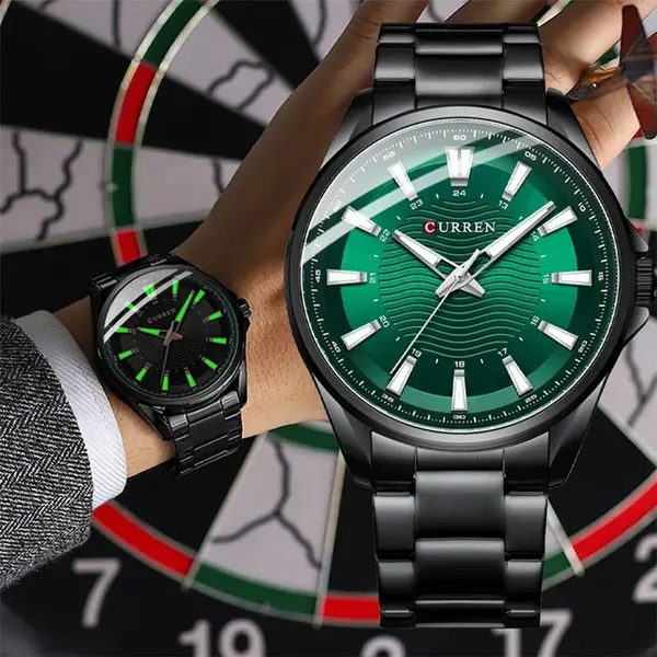 Curren 8424 Luxury Stainless Steel Quartz Casual Fashion Men's Watch – Dial Color: Green, Strap Color: Black – View 3